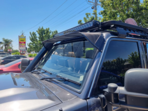 Toyota LandCruiser 70-79 Series (fitted with factory snorkel) All Black Mesh Windscreen Sunvisor